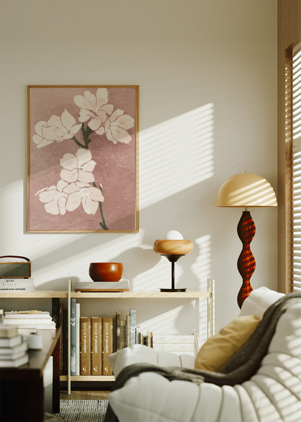 Pink Blossom III - Framed poster in an interior