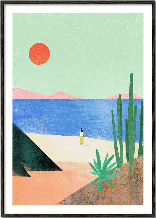 Ilustracja plażowa z odległą postacią