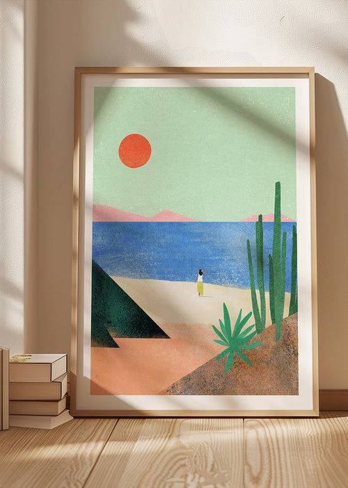 Ilustracja plażowa z odległą postacią