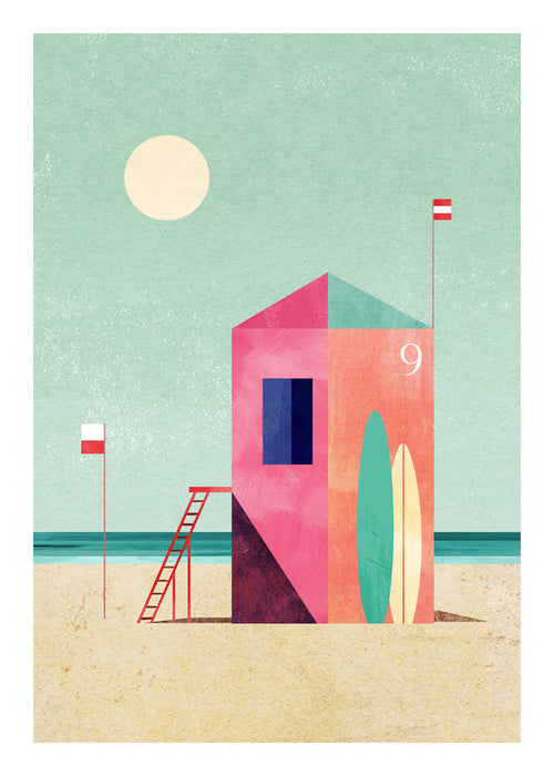 Ilustracja domku surfowego w pastelowych tonach