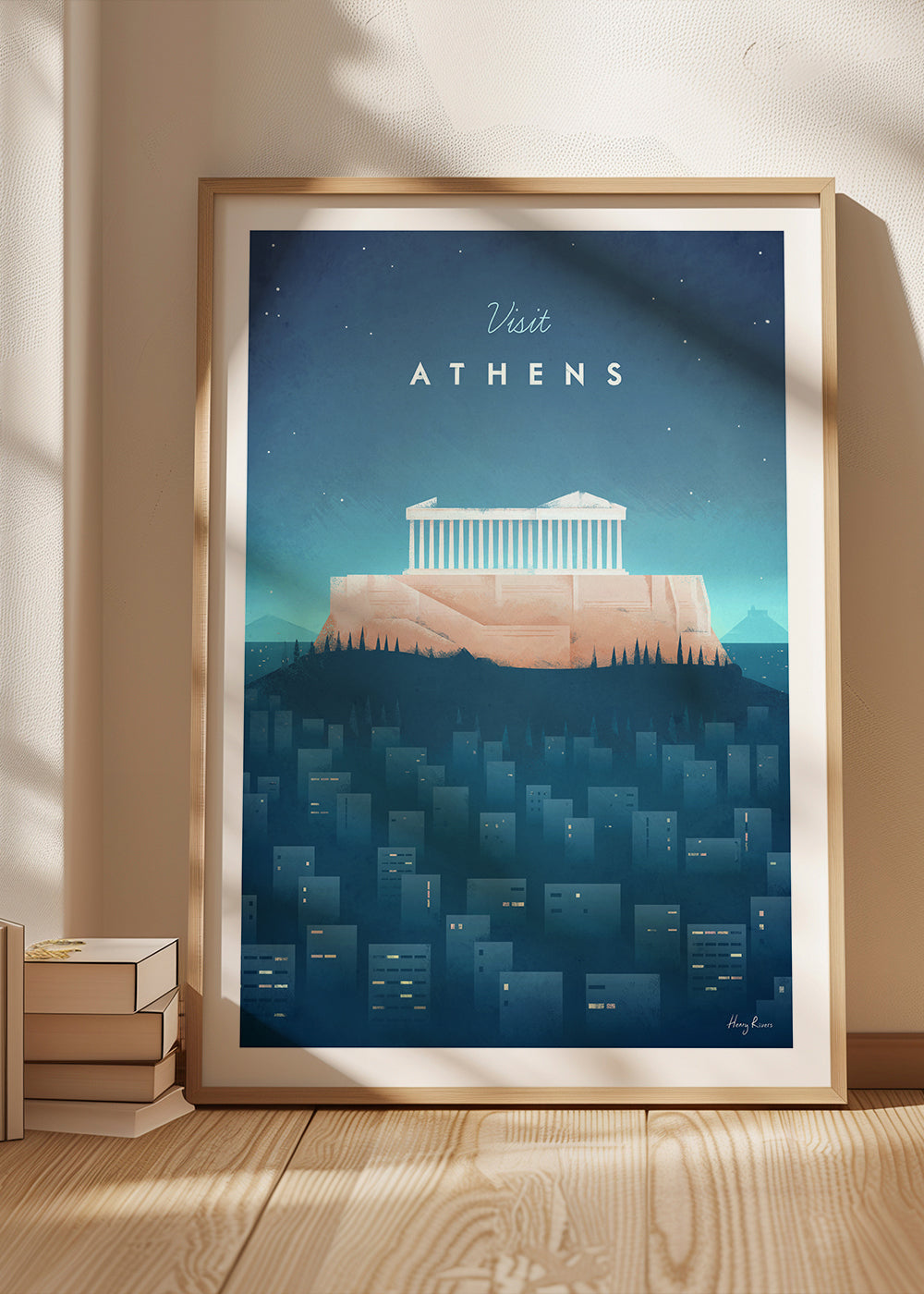 Plakat podróżniczy: Ateny ilustracja nocą