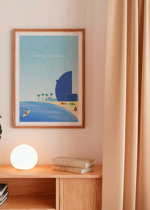 Plakat podróżniczy Barcelona plaża ilustracja