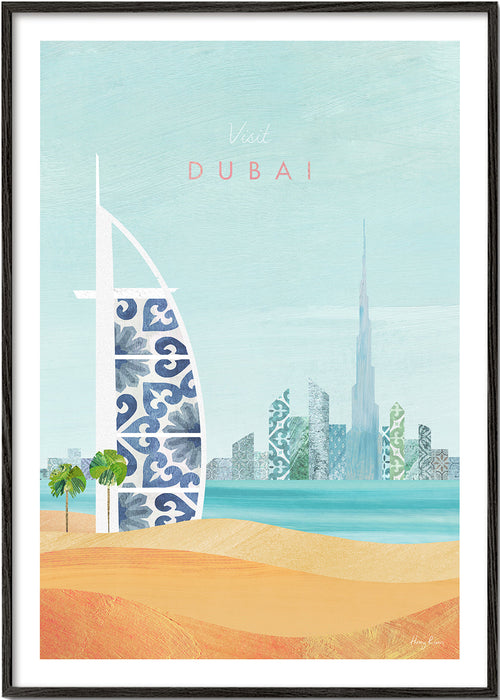 Plakat podróżniczy Dubai panorama ilustracja