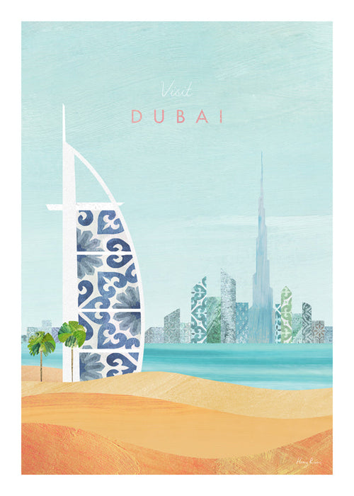 Plakat podróżniczy Dubai panorama ilustracja