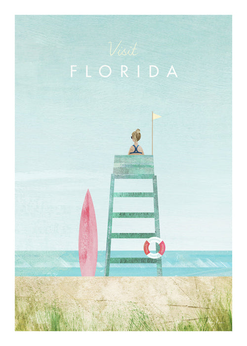 Ilustracja plaży Floryda z wieżą i deską