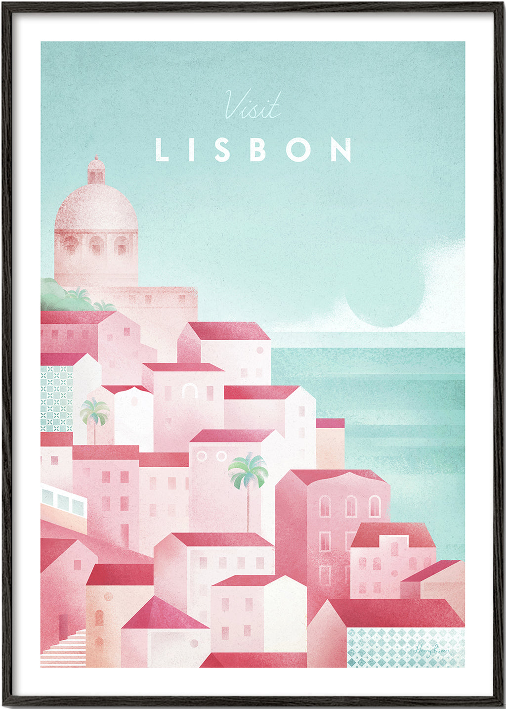 Plakat podróżniczy Lizbona różowo-aqua