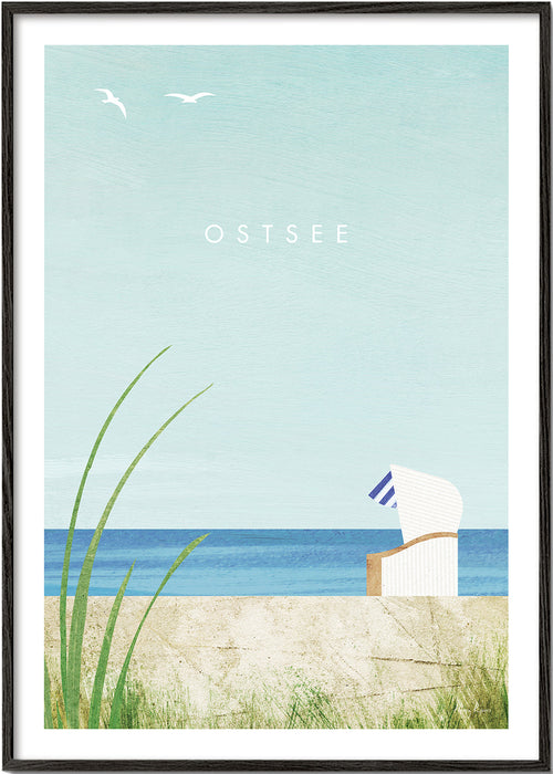 Grafika krajobrazu morskiego z fotelem plażowym