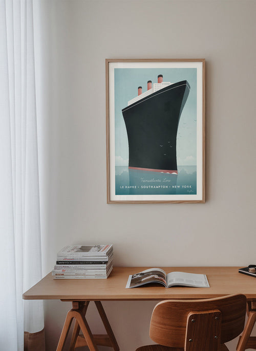 Plakat podróżniczy z ilustracyjną dziobnicą statku