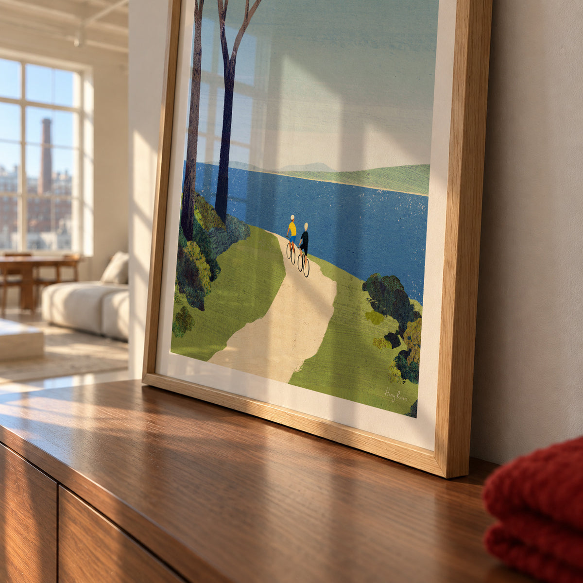 Cycling by the sea - Framed poster detail