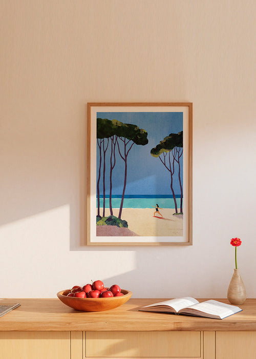 Relaksujący design: joga na plaży pod sosnami