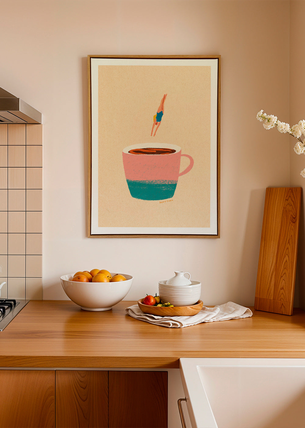 Sztuka do kuchni z różowym kubkiem i nurkiem – Canvas2