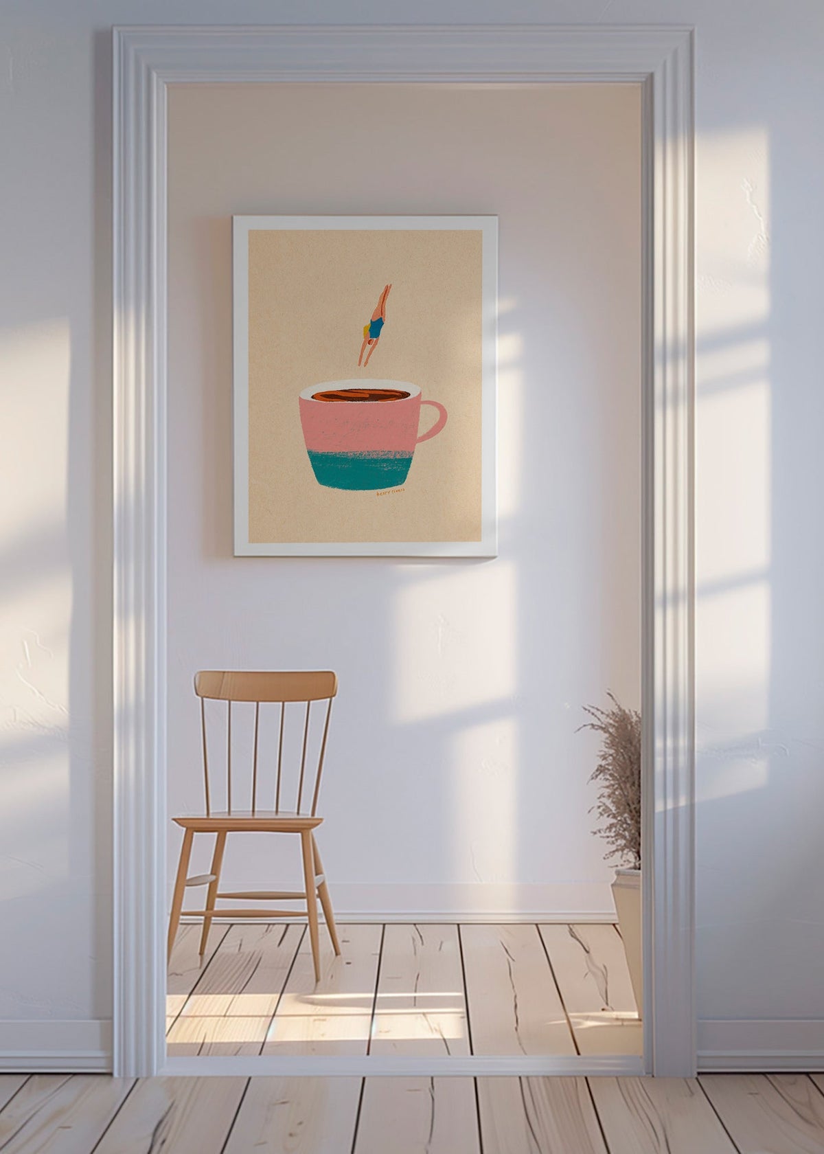 Sztuka do kuchni z różowym kubkiem i nurkiem – Canvas