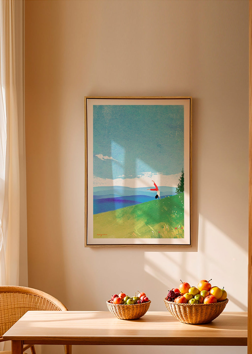 Obraz krajobrazowy z figurą w równowadze na wzgórzu – Canvas1