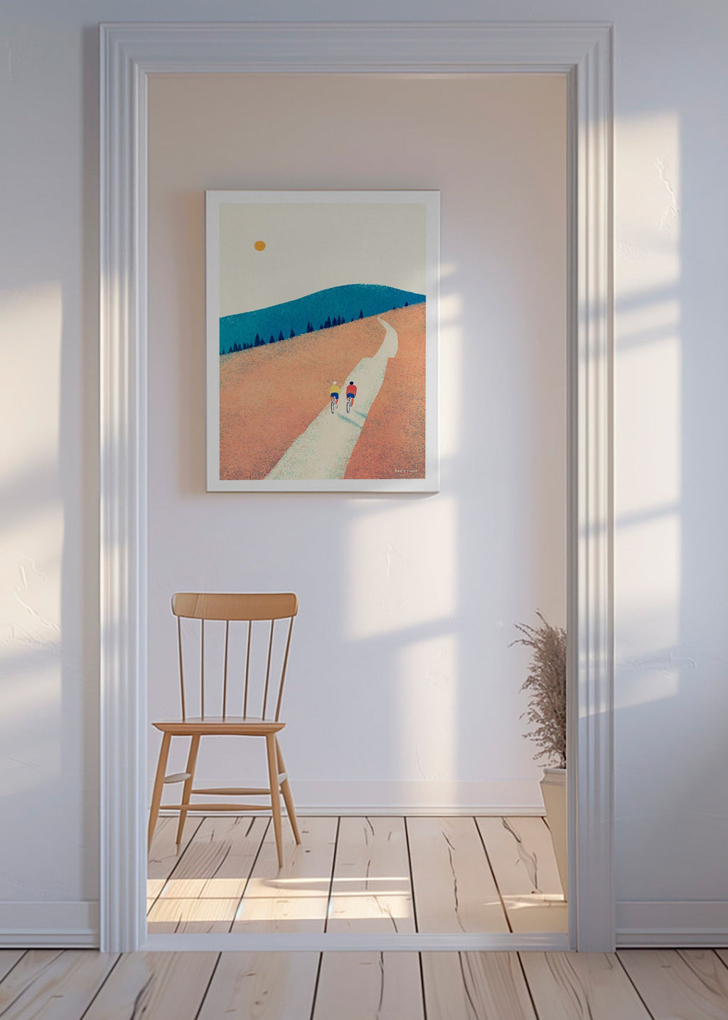 Sztuka do kuchni z dwoma rowerzystami na nasłonecznionej ścieżce – Canvas