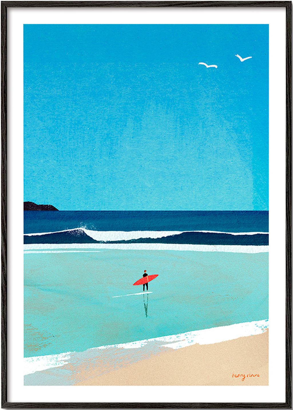Sztuka sportowa: surfer na brzegu – Black Frame