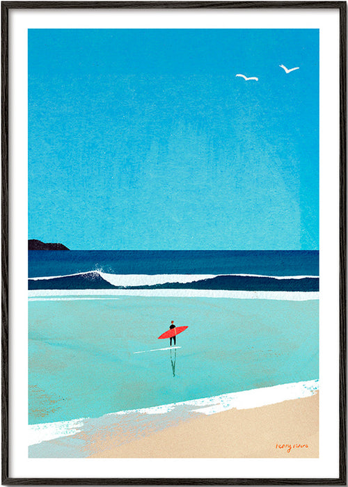 Sztuka sportowa: surfer na brzegu – Black Frame
