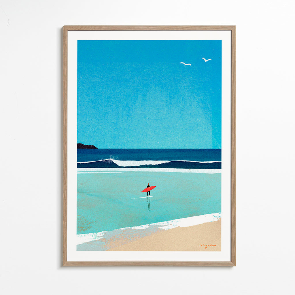 Sztuka sportowa: surfer na brzegu – Oak Frame