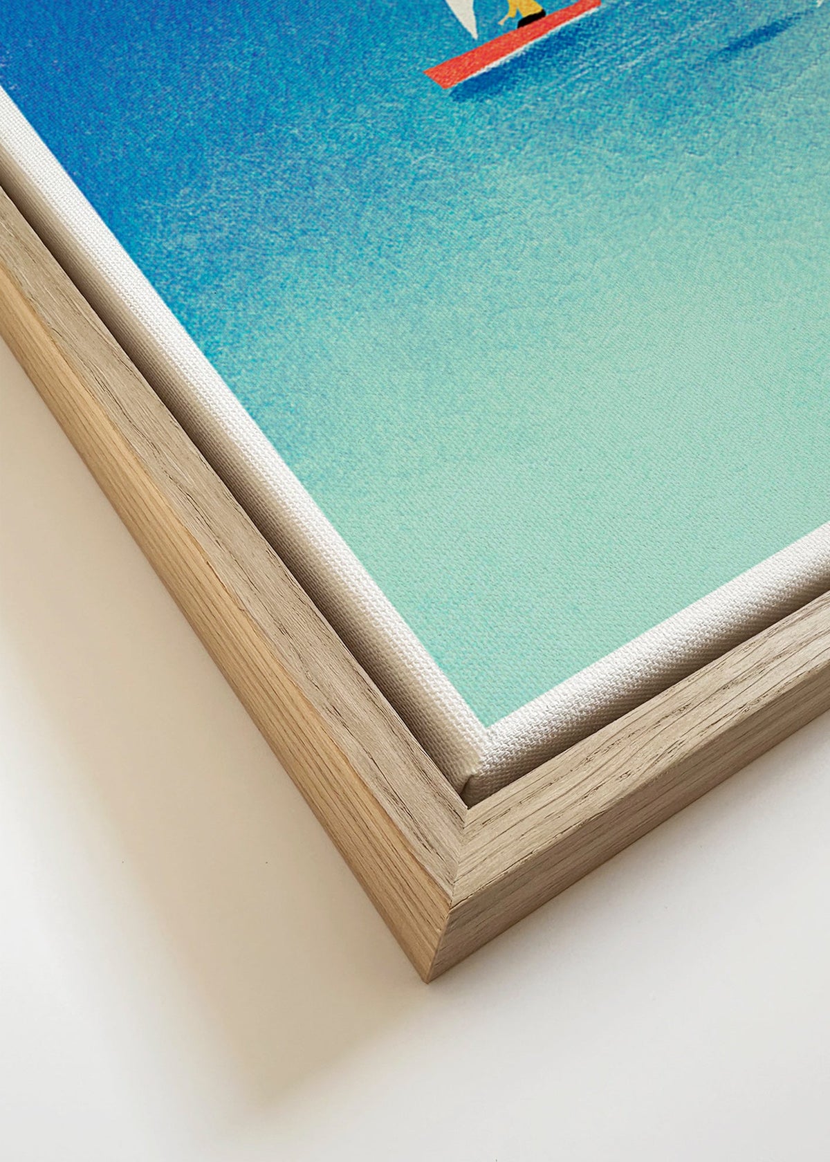 Dzieło z delfinem i żaglówką na niebieskim morzu – Canvas detail