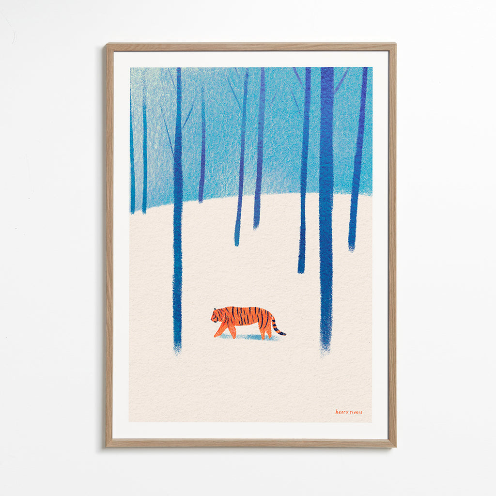 Obraz tygrys na śniegu – Oak Frame