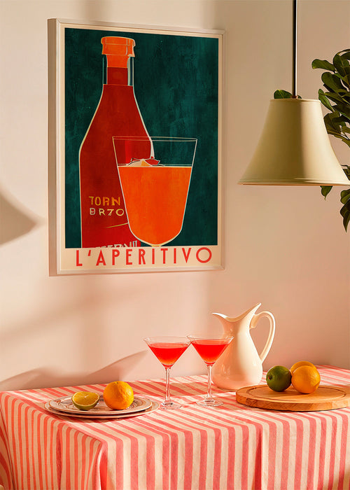Sztuka do kuchni L'Aperitivo z butelką i pomarańczowym kieliszkiem