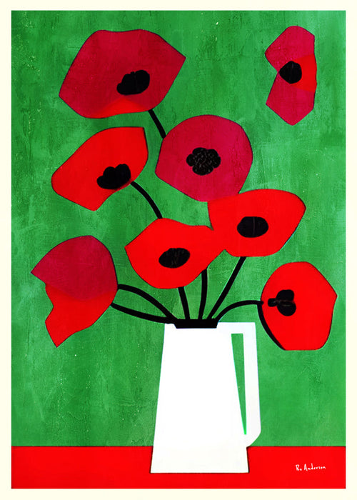 Plakat botaniczny z czerwonymi makami