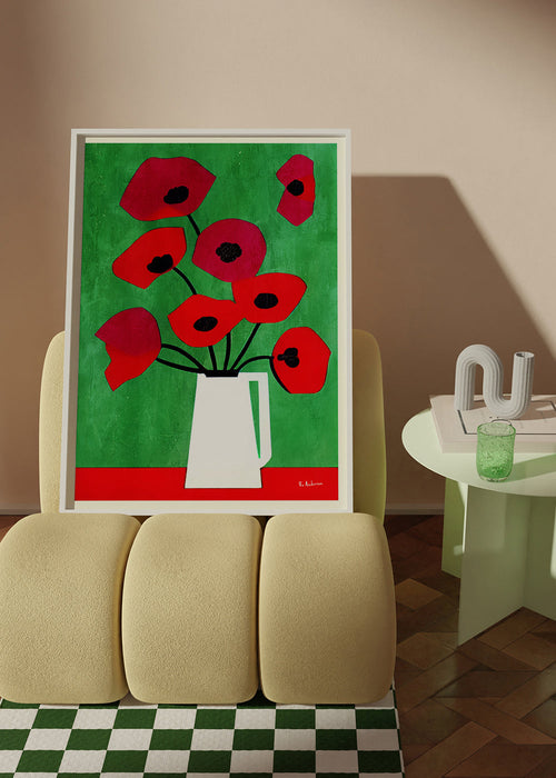 Plakat botaniczny z czerwonymi makami