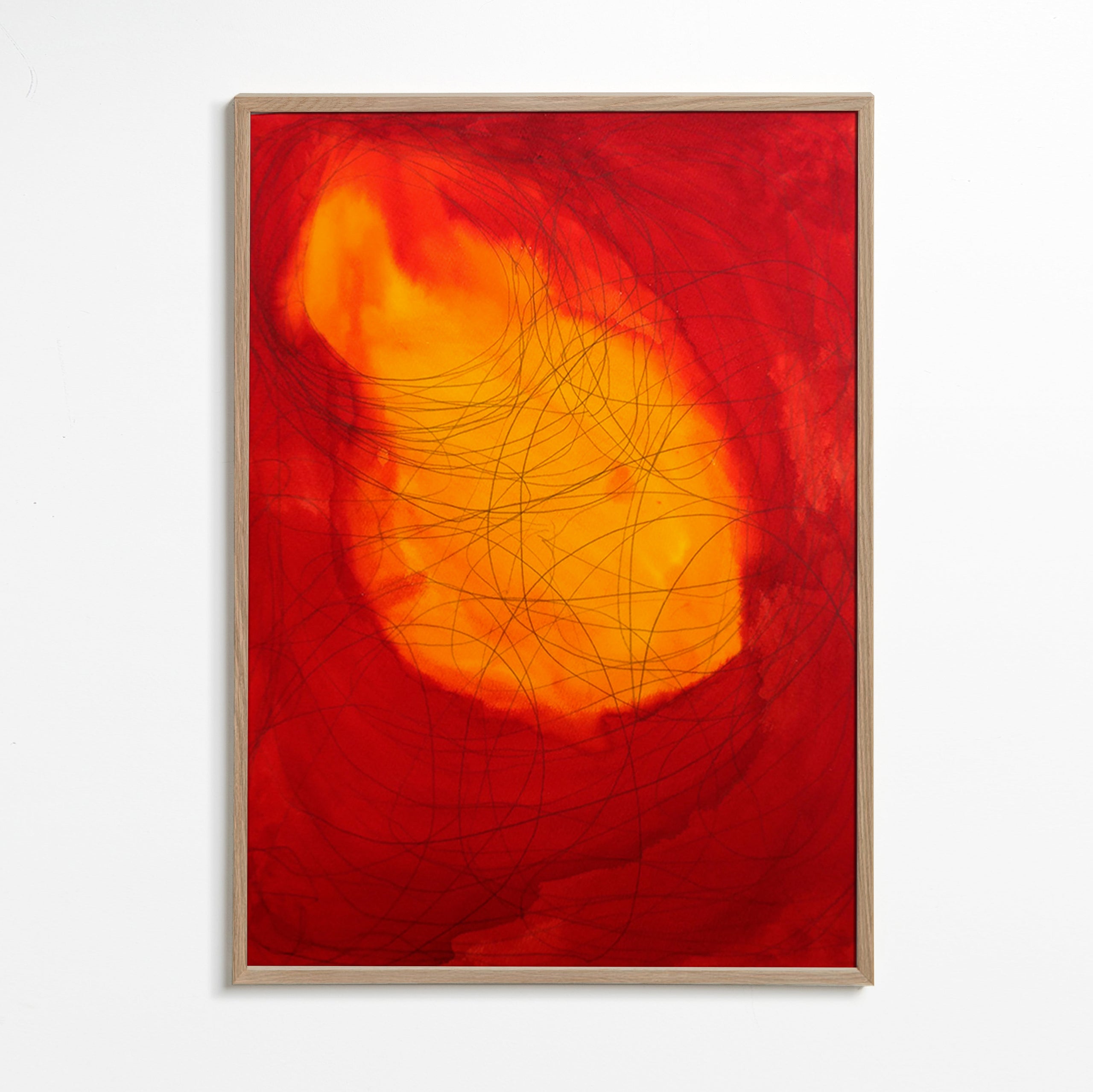 Obraz abstrakcyjny czerwono-żółty – Oak Frame