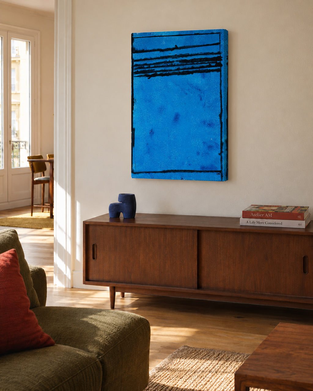 Tocado y hundido - Joel García - Unframed canvas in an interior