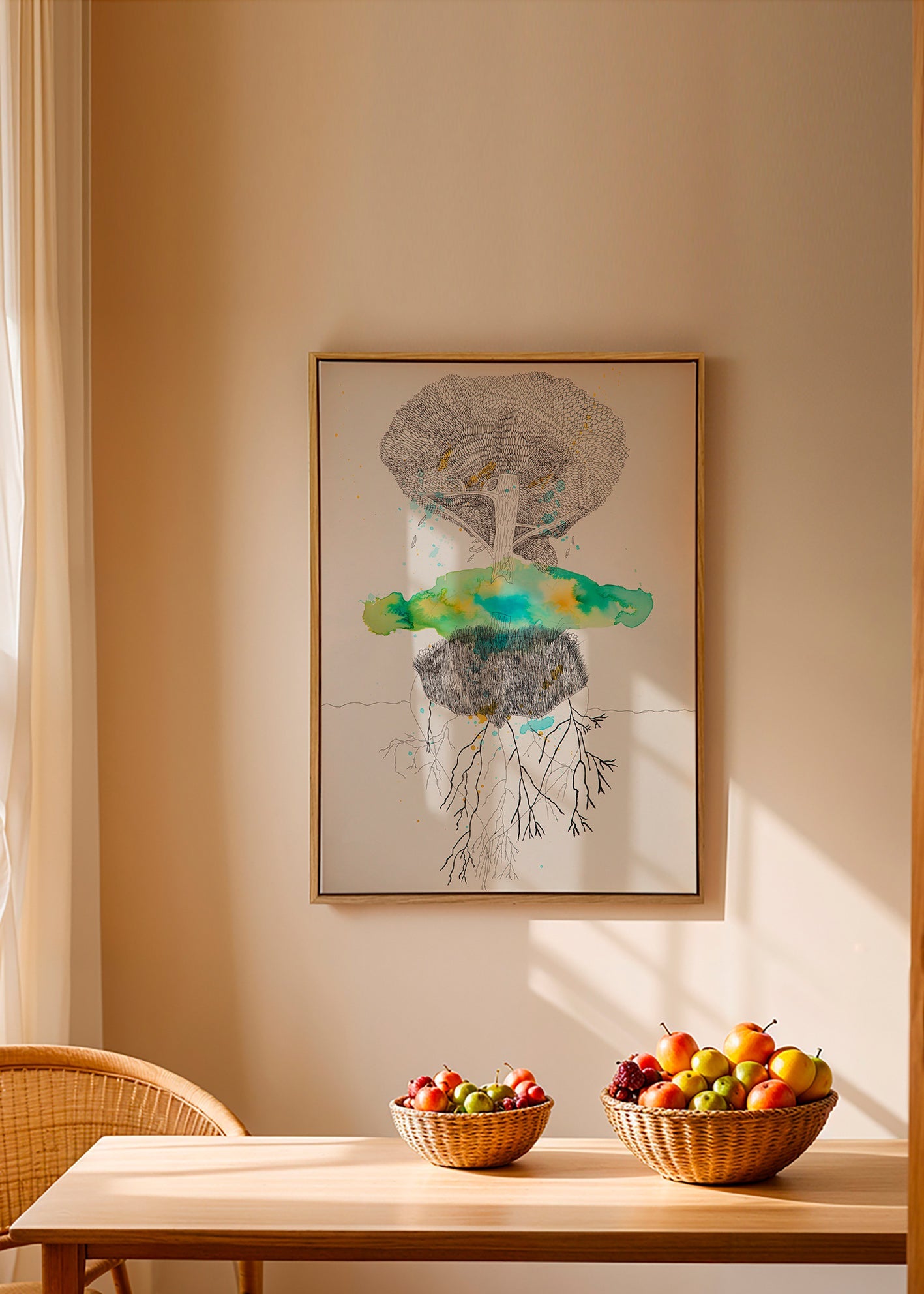 Botaniczny plakat drzewo i korzenie tusz i akwarela – Canvas2