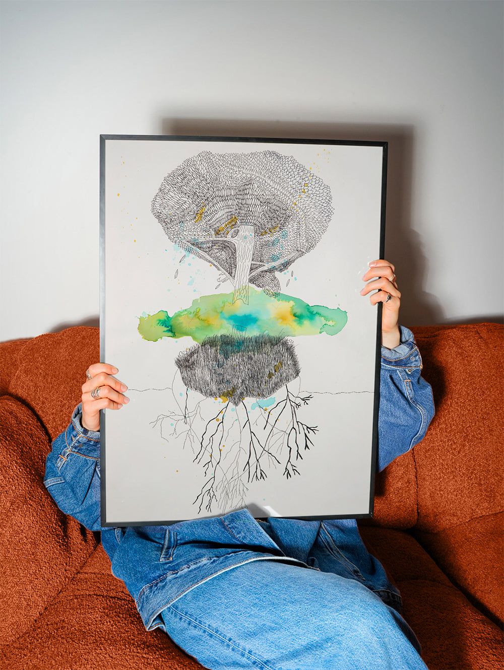 Botaniczny plakat drzewo i korzenie tusz i akwarela – Product2