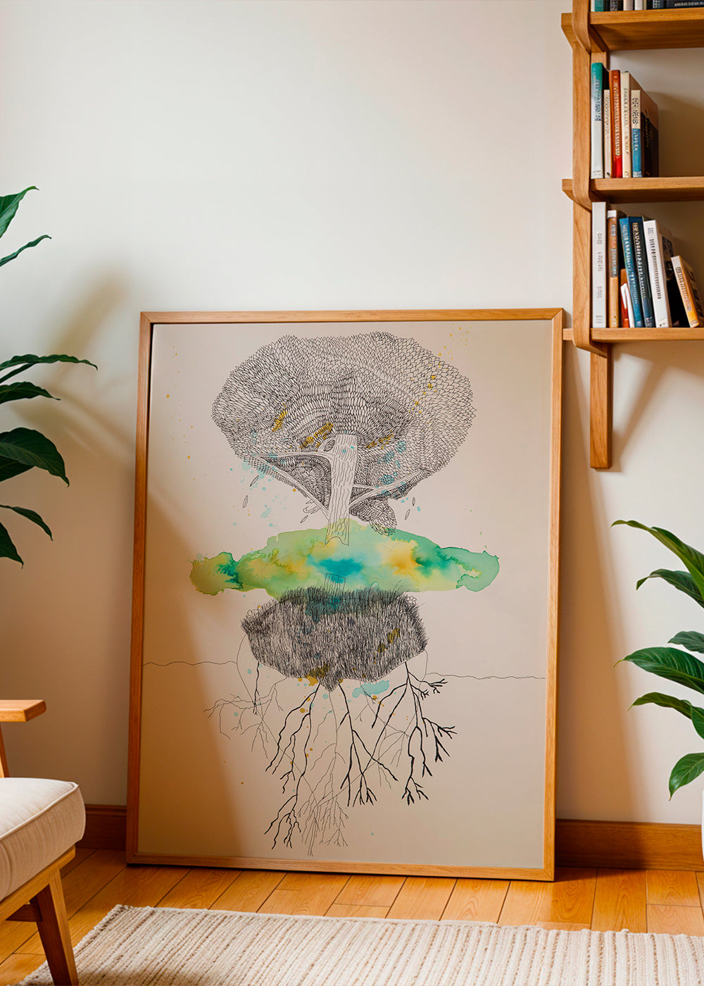 Botaniczny plakat drzewo i korzenie tusz i akwarela – Product3