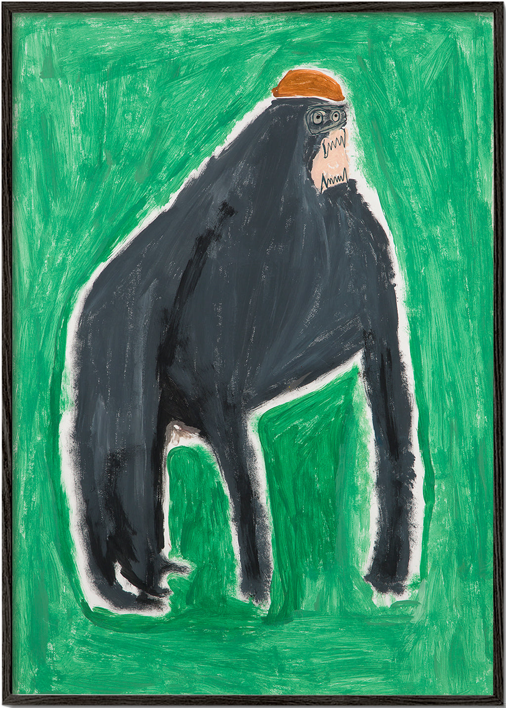 Cuadro gorila pintado en verde – Black Frame