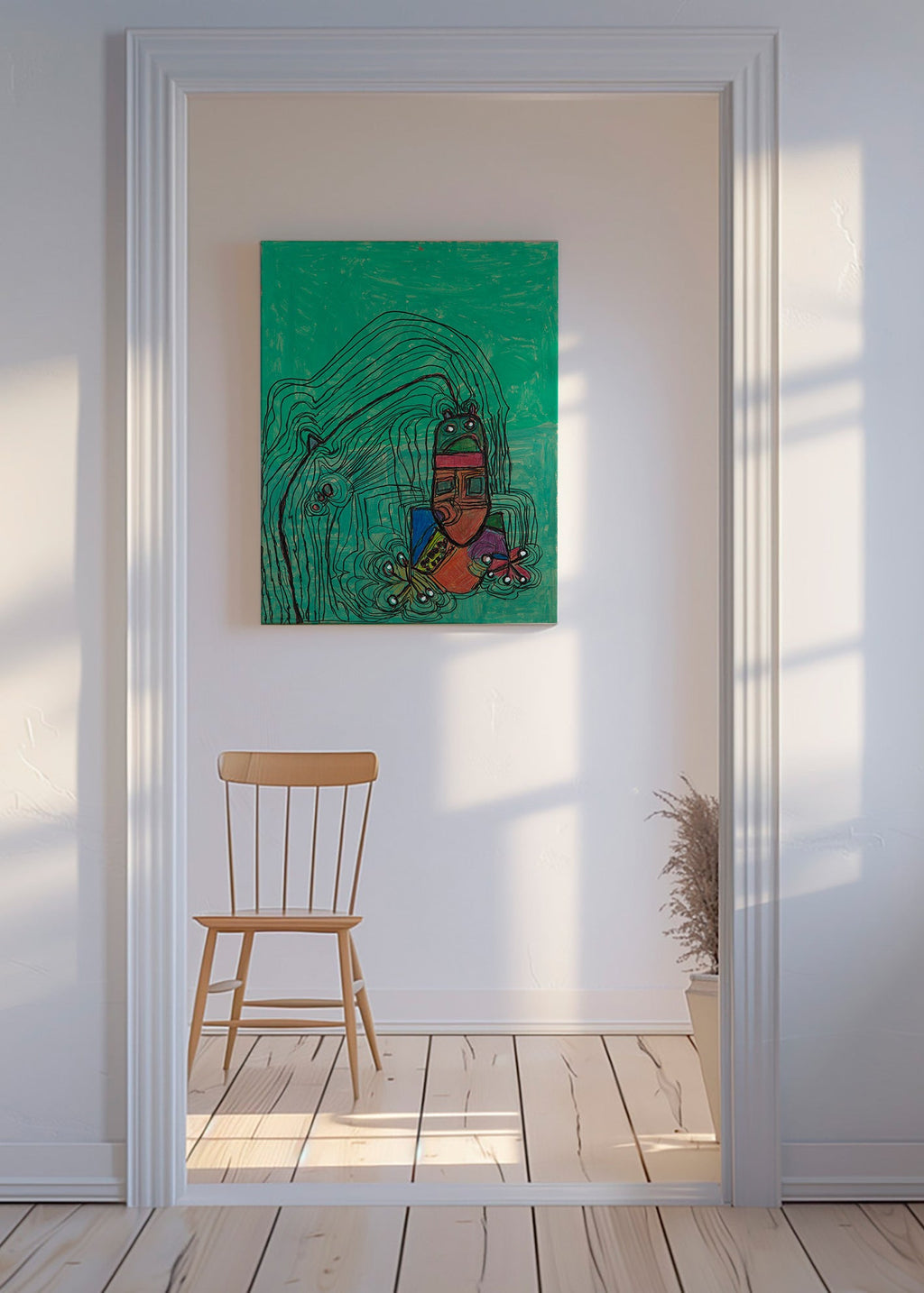 Zabawna ilustracja z postacią na zielonym tle – Canvas