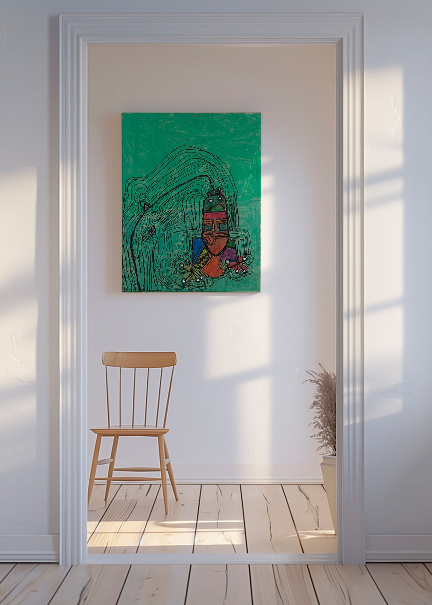 Zabawna ilustracja z postacią na zielonym tle – Canvas