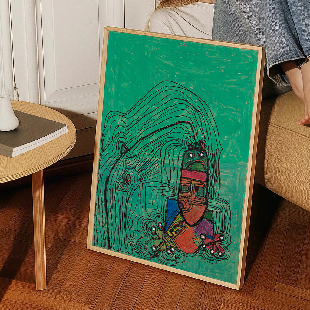 Zabawna ilustracja z postacią na zielonym tle – Product3