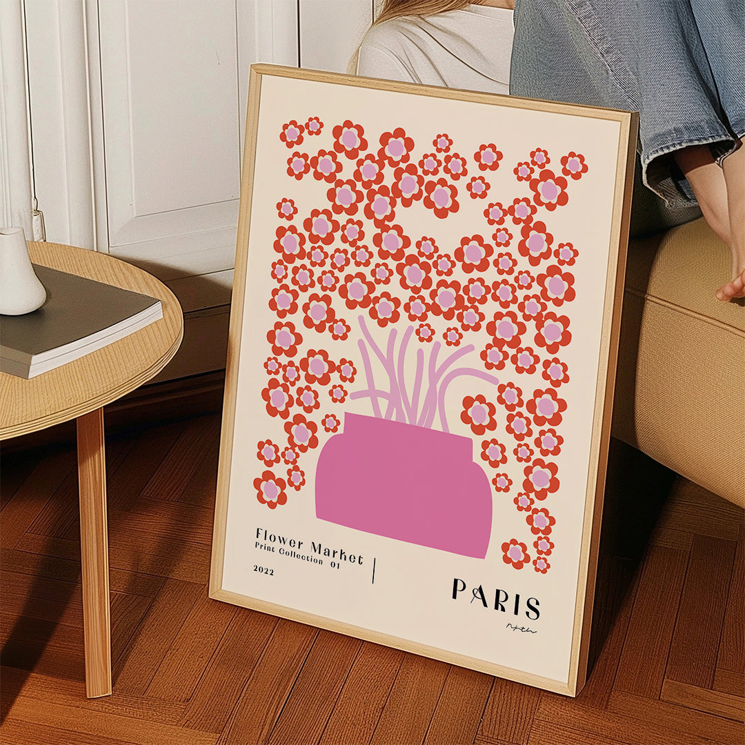 Plakat botaniczny Flower Market różowy wazon