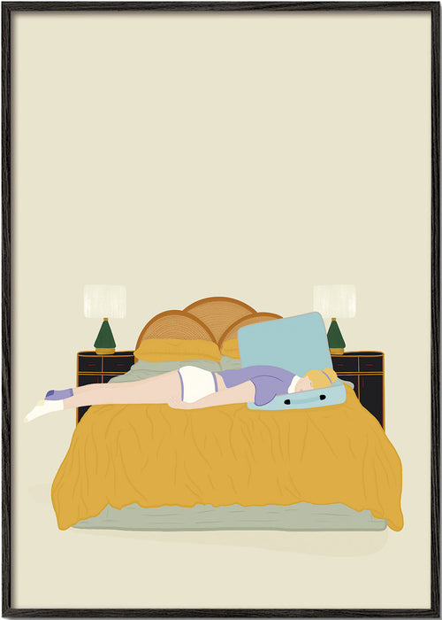 Ilustracja osoby leżącej na łóżku