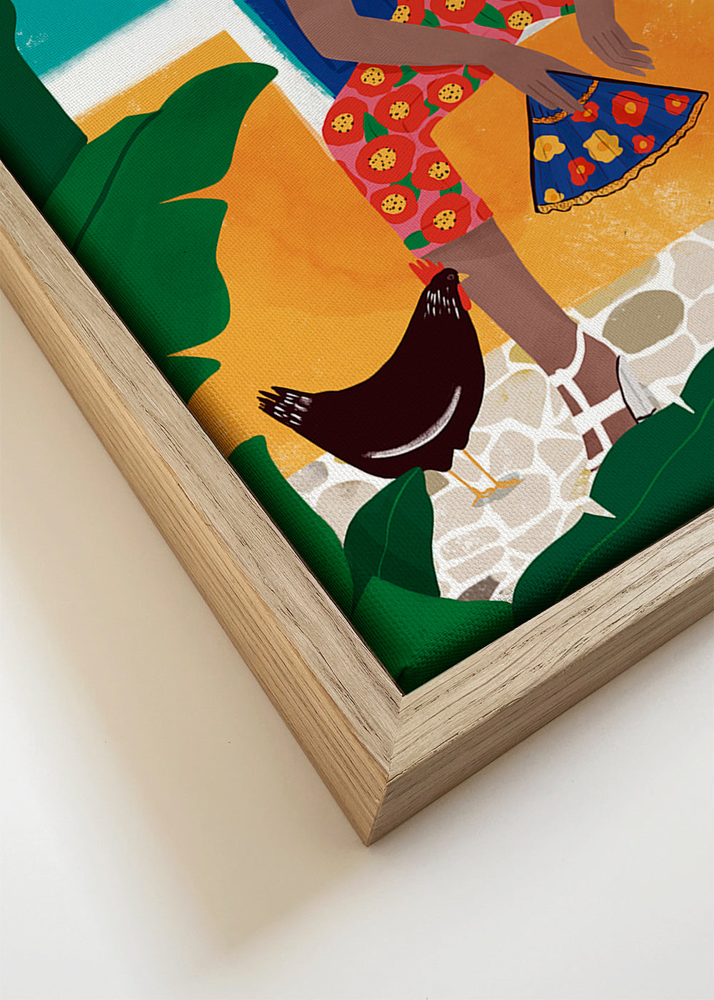 Ilustracja kobiety siedzącej wśród tropikalnych liści