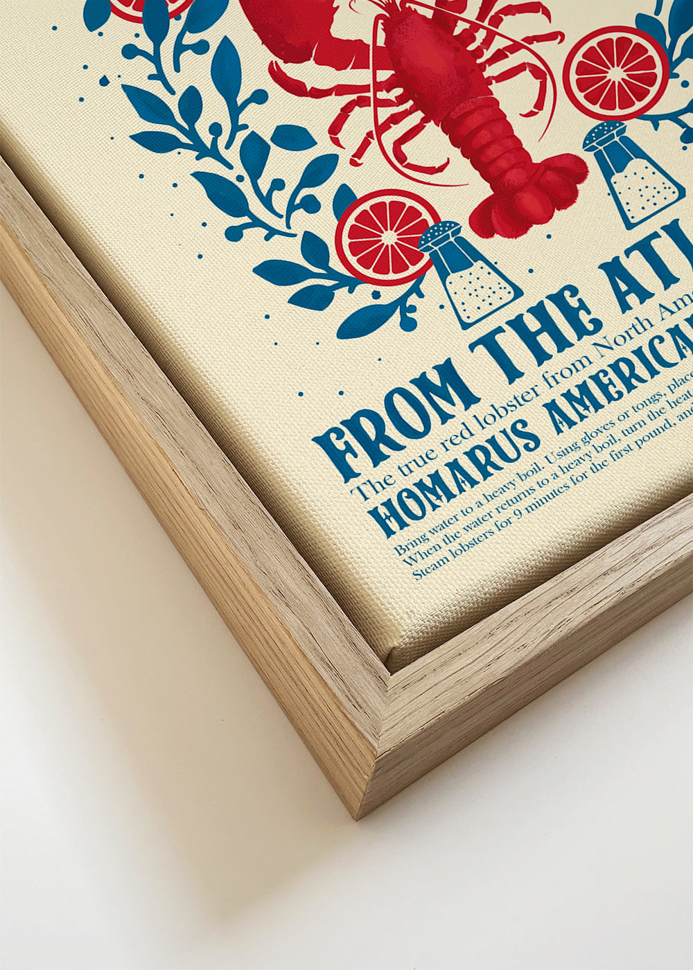 Plakat kuchenny z czerwonym homarem i retro typografią