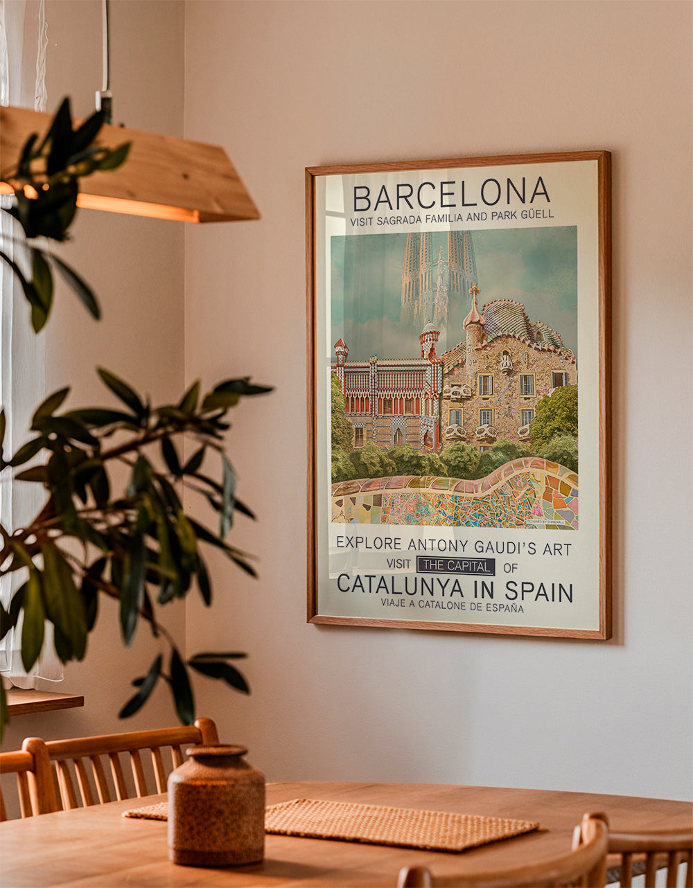 Plakat miasta Barcelona w stylu Gaudí