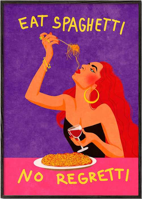 Sztuka do kuchni w stylu pop: kobieta z spaghetti