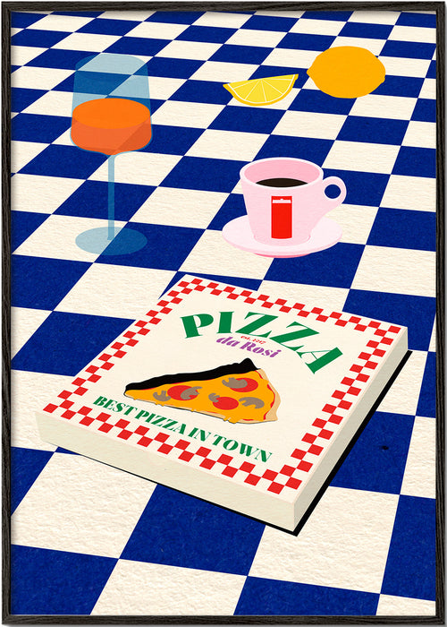 Sztuka do kuchni: pizza i kawa na szachownicy