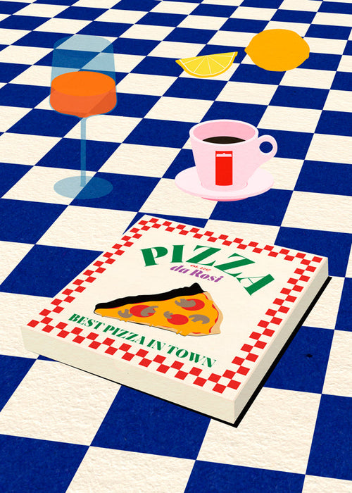 Sztuka do kuchni: pizza i kawa na szachownicy