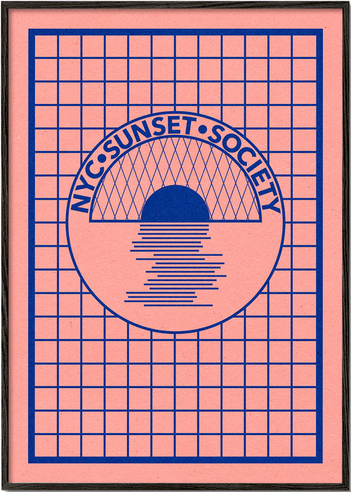 Ilustracja NYC Sunset graficzna w niebieskim i różowym