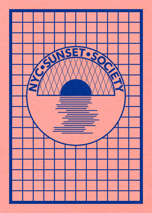 Ilustracja NYC Sunset graficzna w niebieskim i różowym