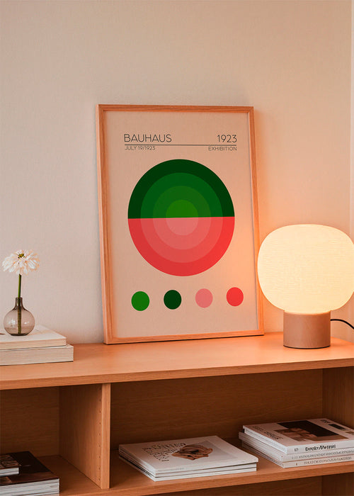 Plakat geometryczny Bauhaus zielony i różowy okrąg