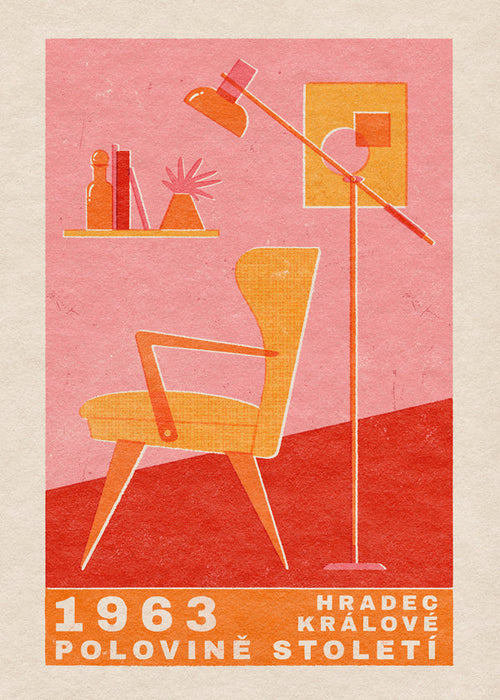 Plakat vintage: fotel i lampa 1963
