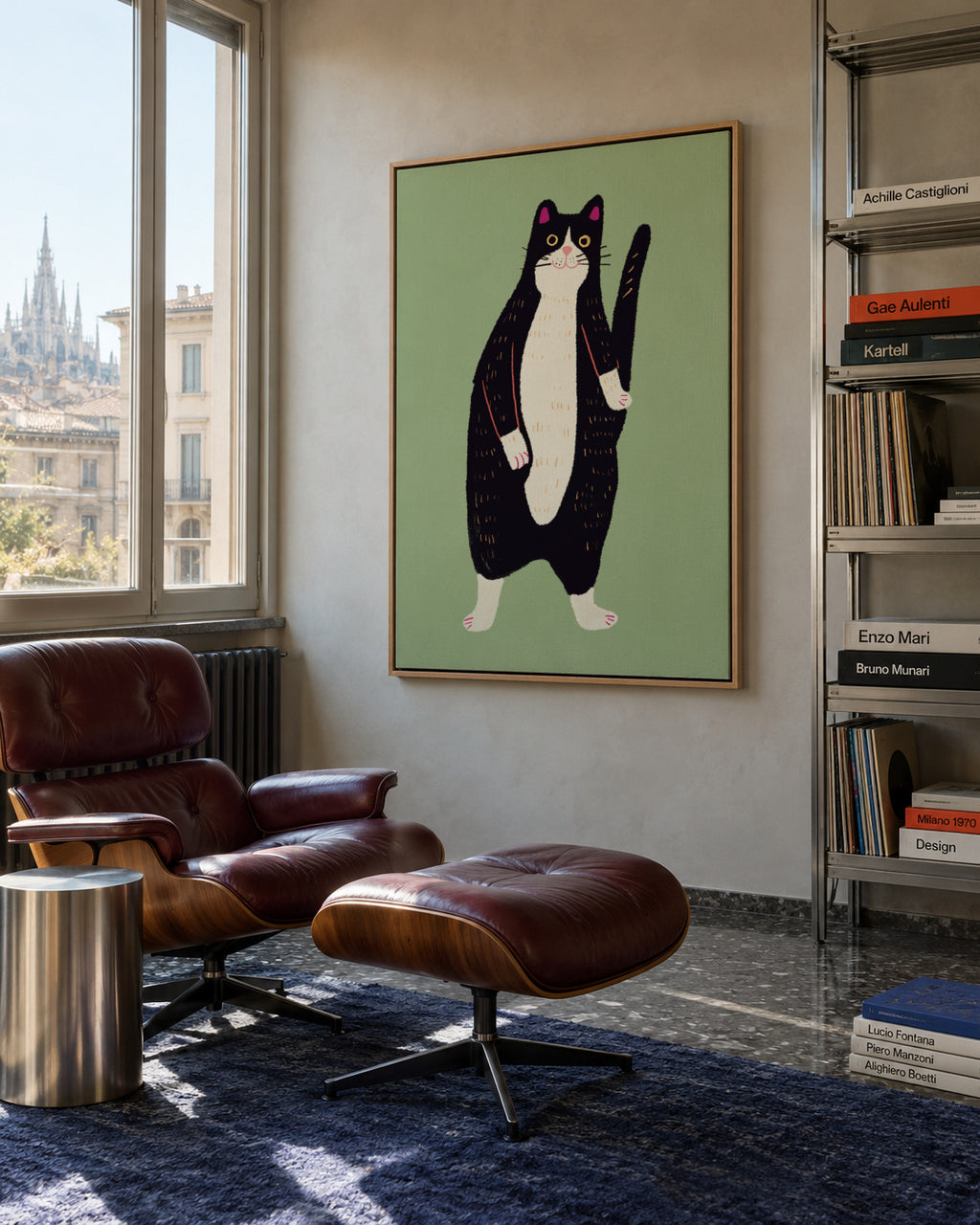 Black and white cat 02 - Framed canvas in an interior