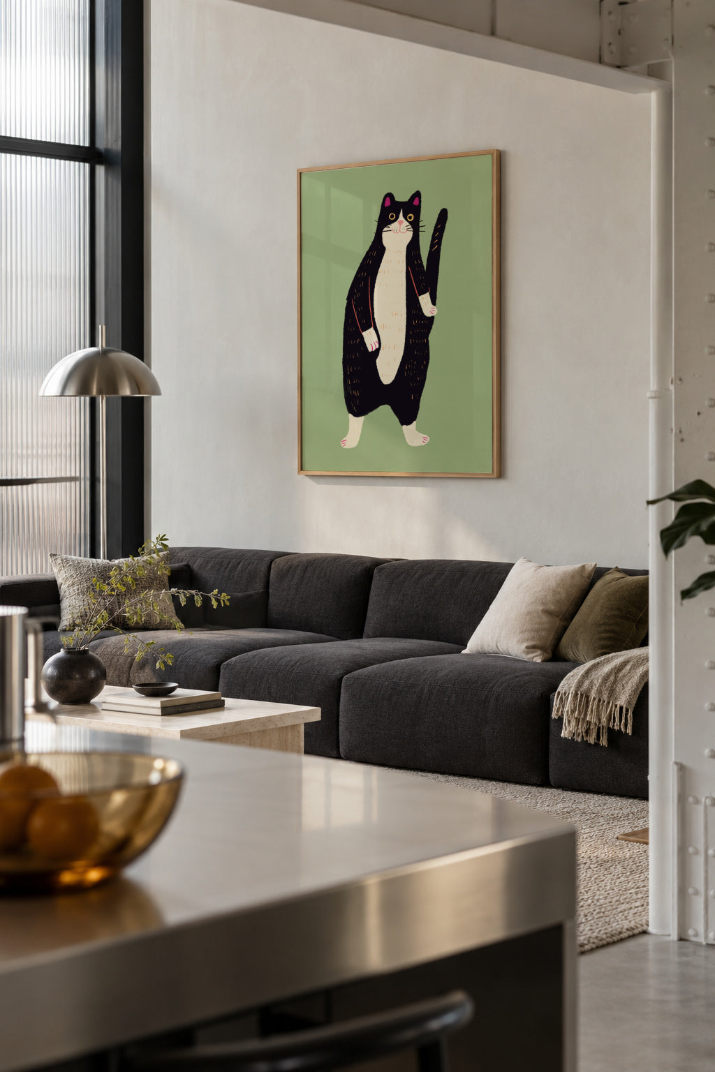 Black and white cat 02 - Framed poster in an interior
