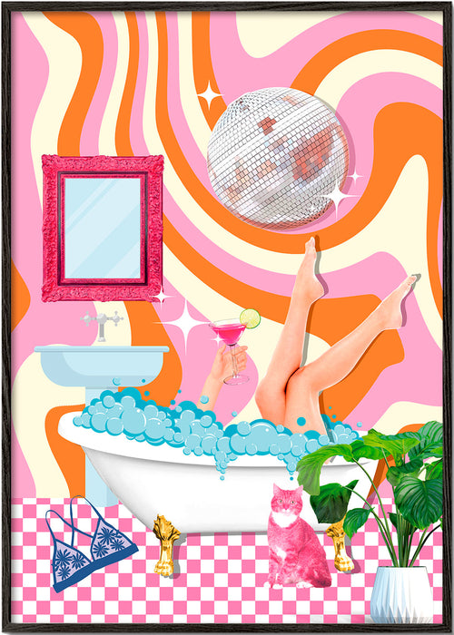 Ilustracja pop z wanną i kulą dyskotekową